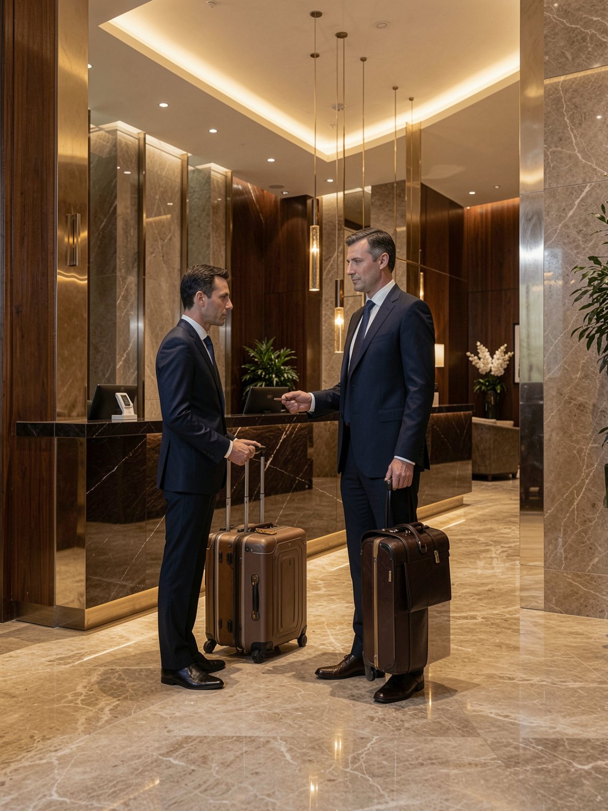 Ejecutivos en check-in privado
