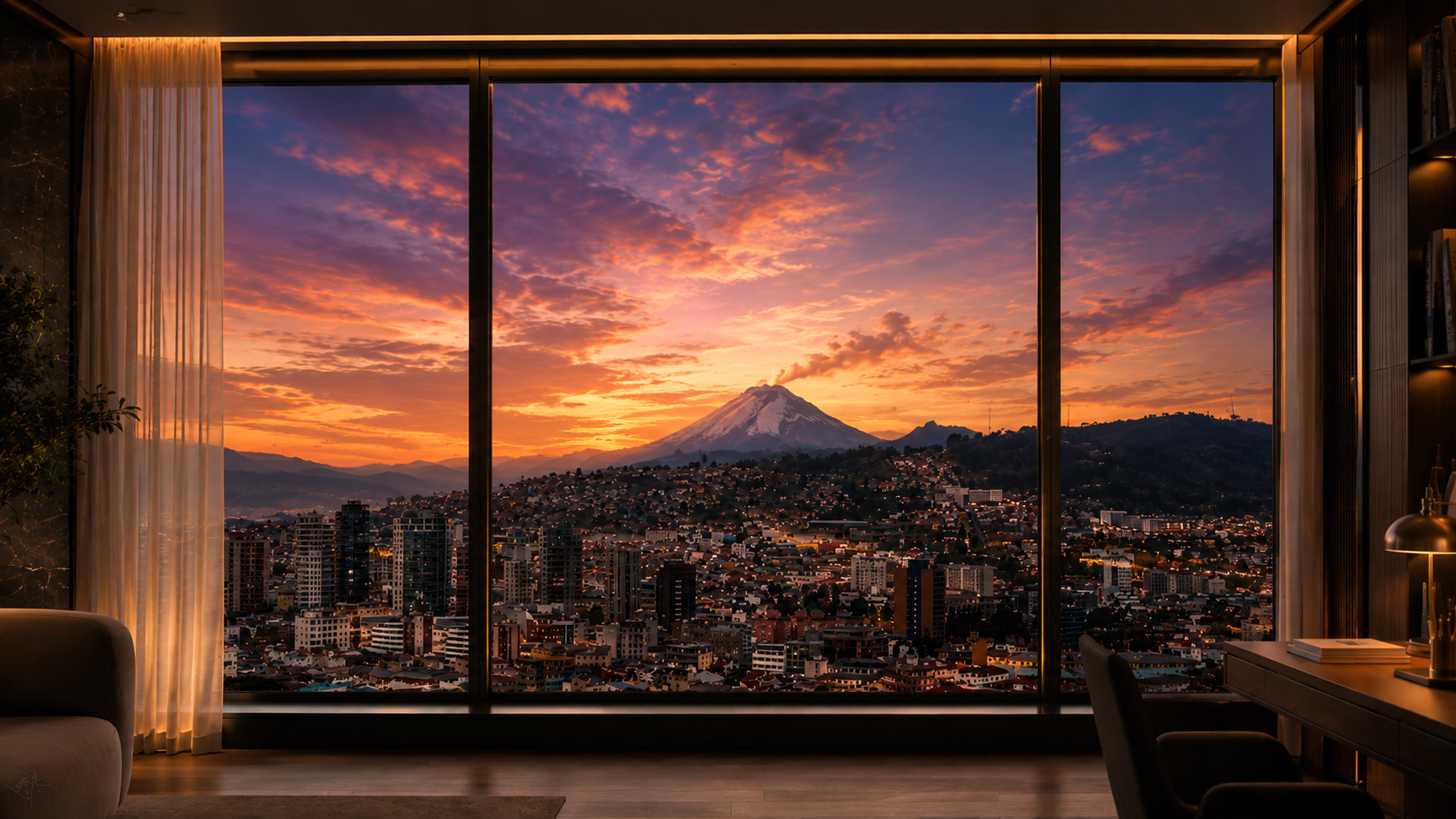 Vista de Quito al atardecer desde una residencia Kasaami